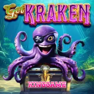 Isang visual na representasyon ng Get Kraken slot na nagpapakita ng Kraken sa gitnang reel at mga treasure chest sa itaas.